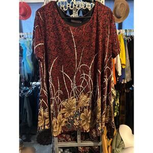 Vintage Jubby Red & Gold Floral Print Top | XXL